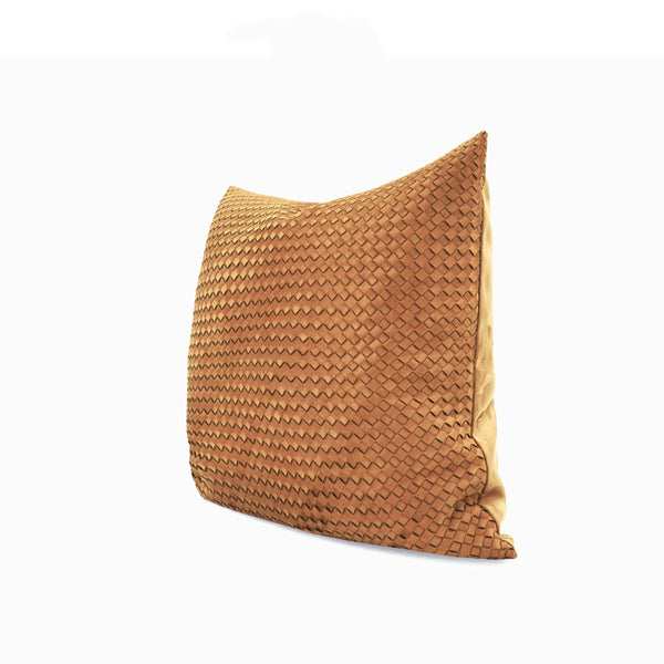 Almohada Decorativa Artesanal Cuero Naranja Wabi Wind - Tejida a Mano