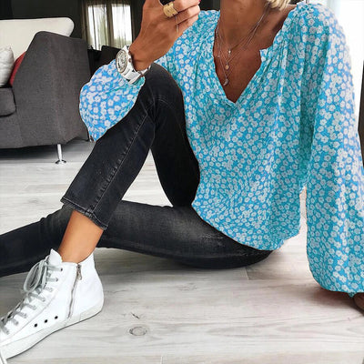 Blusa Suelta Estampada de Manga Larga en Gasa - Image 5