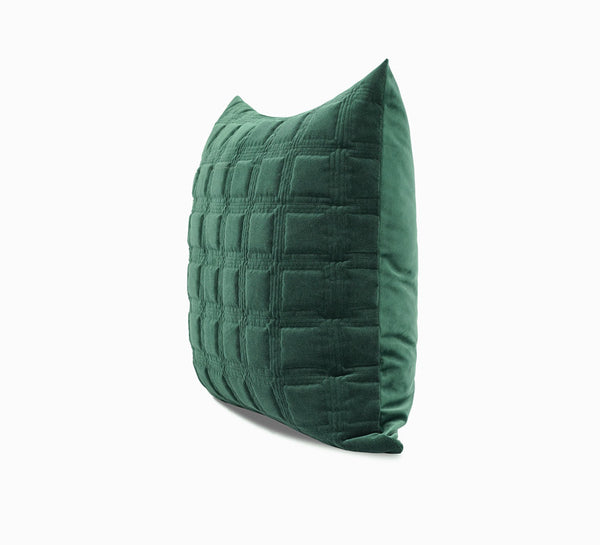 Cojín Chino Moderno Acolchado Verde Oscuro con Textura Geométrica 3D