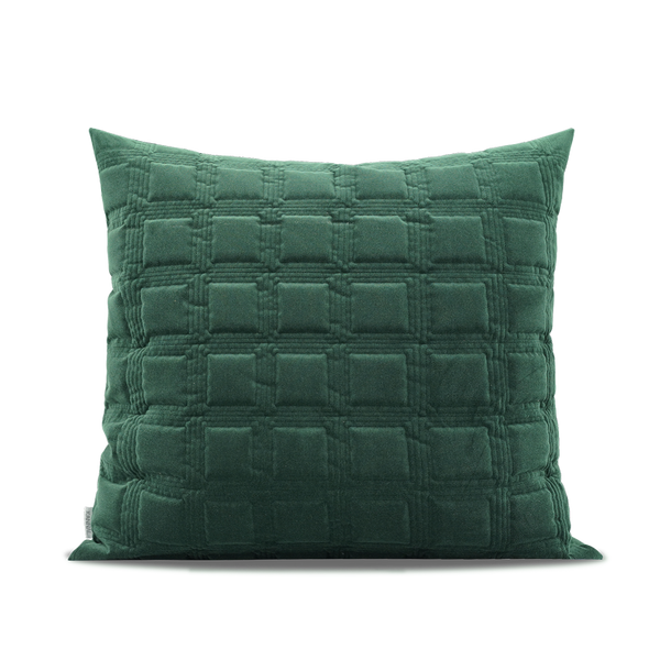 Cojín Chino Moderno Acolchado Verde Oscuro con Textura Geométrica 3D