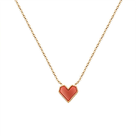Collar Corazón Melocotón Estilo Francés de Acrílico