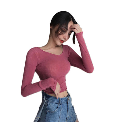 Blusa Retro Otoñal Cuello Redondo Manga Larga Ajustada - Image 3