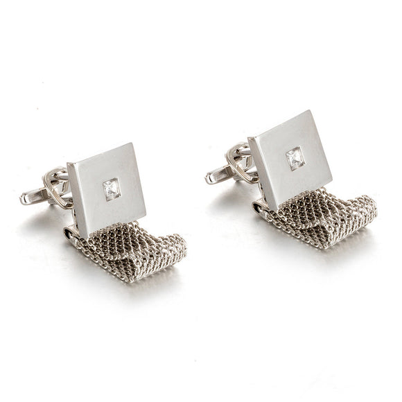 Gemelos de Cadena Cuadrados en Cristal Blanco para Negocios