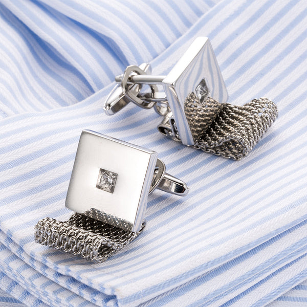 Gemelos de Cadena Cuadrados en Cristal Blanco para Negocios