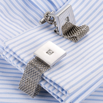 Gemelos de Cadena Cuadrados en Cristal Blanco para Negocios - Image 6