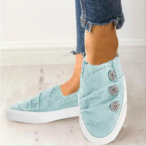 Zapatos Planos de Lona Denim para Mujer con Hebilla de Bronce - Talla Grande
