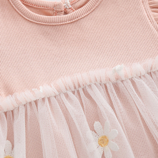 Vestido Infantil Malla Margaritas con Diseño Fruncido - Image 8