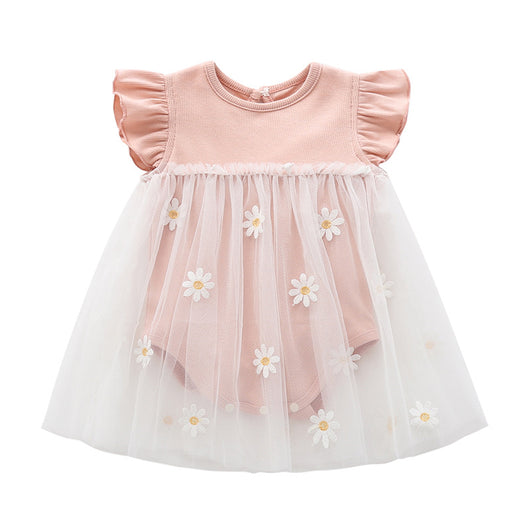 Vestido Infantil Malla Margaritas con Diseño Fruncido - Image 10