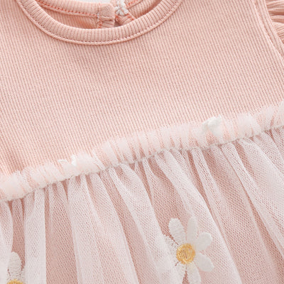 Vestido Infantil Malla Margaritas con Diseño Fruncido - Image 2