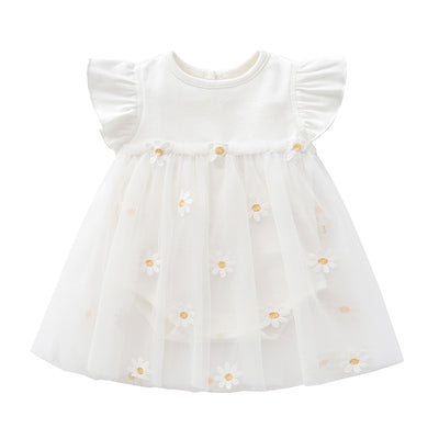 Vestido Infantil Malla Margaritas con Diseño Fruncido - Image 5