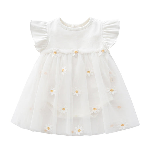 Vestido Infantil Malla Margaritas con Diseño Fruncido - Image 5