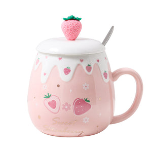 Caneca de Cerâmica Kawaii com Tampa e Colher