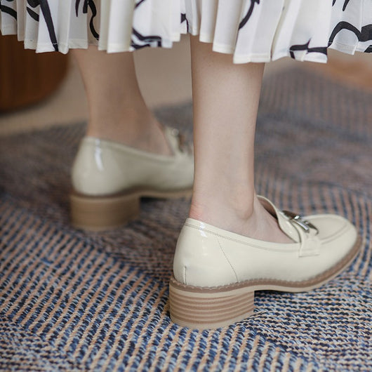 Mocasines Planos Mujer Punta Ancha Tacón Grueso Primavera Cuero Premium - Image 7