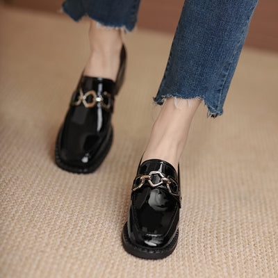 Mocasines Planos Mujer Punta Ancha Tacón Grueso Primavera Cuero Premium - Image 3