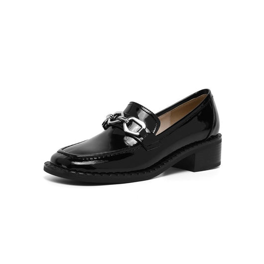 Mocasines Planos Mujer Punta Ancha Tacón Grueso Primavera Cuero Premium