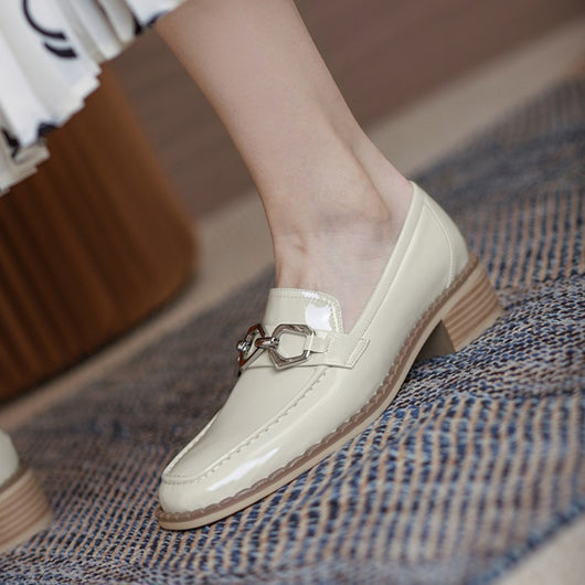 Mocasines Planos Mujer Punta Ancha Tacón Grueso Primavera Cuero Premium - Image 2