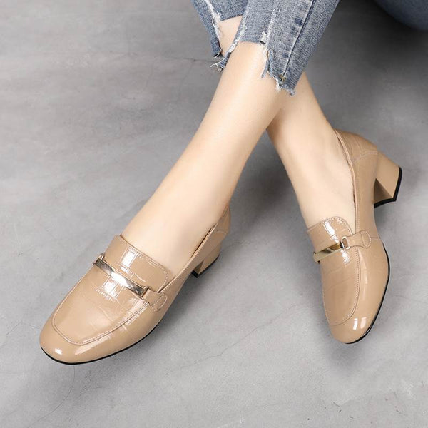 Zapatos de Cuero para Mujer con Tacón Medio Cómodo - Estilo Coreano Moderno