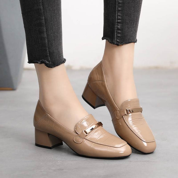 Zapatos de Cuero para Mujer con Tacón Medio Cómodo - Estilo Coreano Moderno