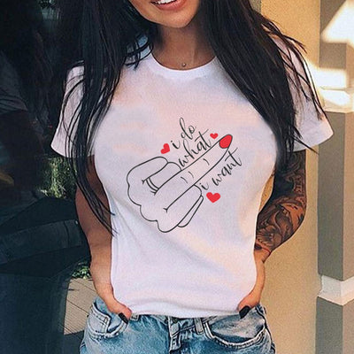 Playera Suelta Casual para Mujer con Estampa de Dedo Medio Vertical Personalizada