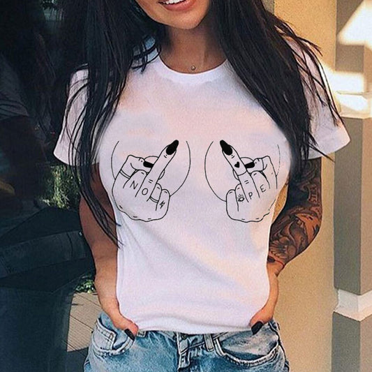 Playera Suelta Casual para Mujer con Estampa de Dedo Medio Vertical Personalizada - Image 2