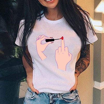 Playera Suelta Casual para Mujer con Estampa de Dedo Medio Vertical Personalizada - Image 5