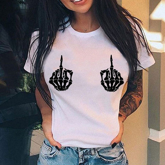 Playera Suelta Casual para Mujer con Estampa de Dedo Medio Vertical Personalizada - Image 6