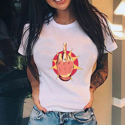 Playera Suelta Casual para Mujer con Estampa de Dedo Medio Vertical Personalizada - Image 4