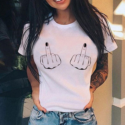 Playera Suelta Casual para Mujer con Estampa de Dedo Medio Vertical Personalizada - Image 7
