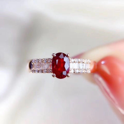 Anillo Rubí Rojo Sangre de Paloma Plata 925 Chapada en Oro 18K