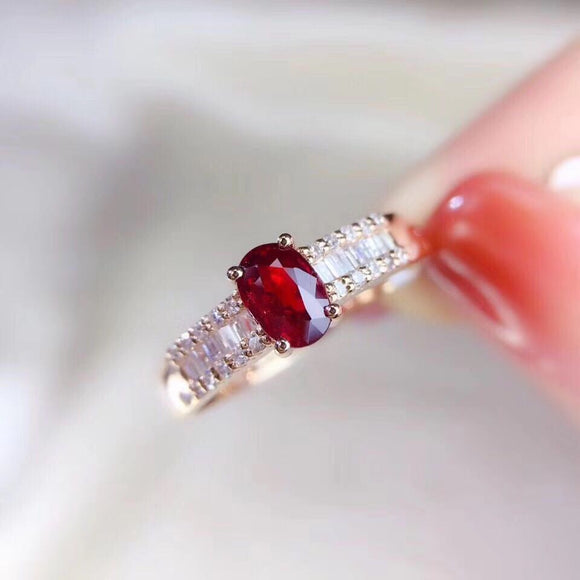 Anillo Rubí Rojo Sangre de Paloma Plata 925 Chapada en Oro 18K