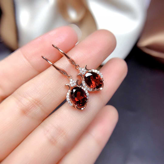 Aretes de Granate Mozambique Natural para Mujer - Cristales Auténticos