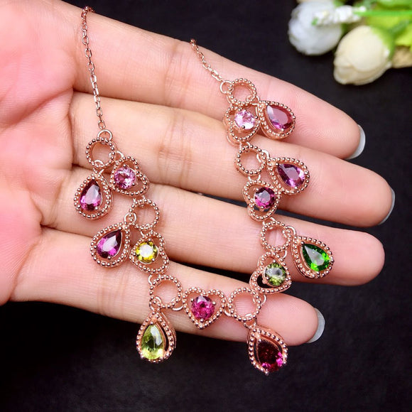 Collar de Turmalina Arcoíris Natural - Cadena de Cristal Multicolor Brasileña