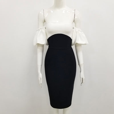 Vestido Tubo Negro y Blanco con Mangas Puff - Diseño Bandage Sexy - Image 14