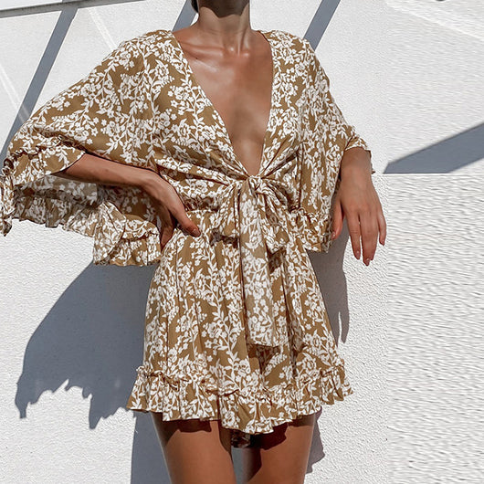 Jumpsuit Elegante con Escote en V, Encaje y Volantes Estampado - Image 10