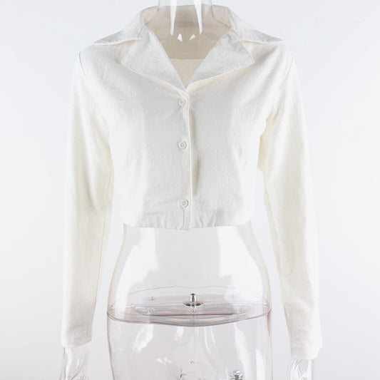 Blusa Corta Retro Francesa con Solapa Simple Abotonada para Mujer - Image 2