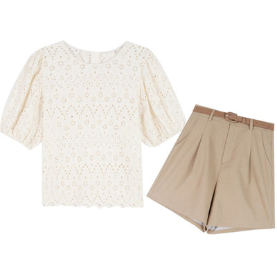 Conjunto de Dos Piezas: Short de Encaje Hueco con Detalle Salado-Dulce - Image 8