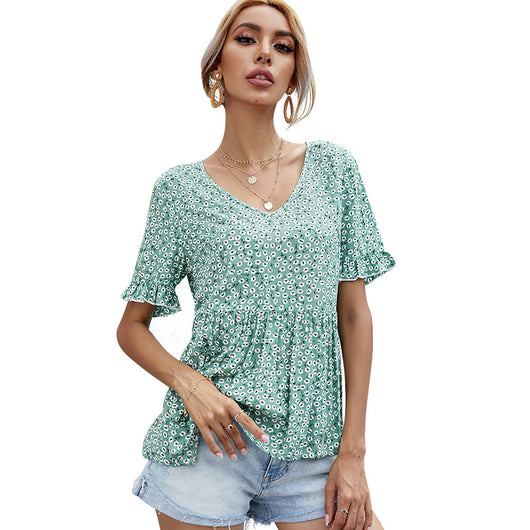 Blusa Floral Suelta con Volantes y Cuello en V para Mujer - Verano - Image 5