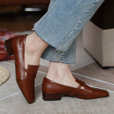Zapatos de Cuero Oxford Clásicos con Tiras Cruzadas para Mujer