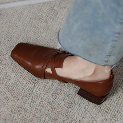 Zapatos de Cuero Oxford Clásicos con Tiras Cruzadas para Mujer - Image 3