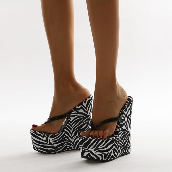 Sandalias Cuña con Tacón Alto y Rayas - Cómodas Chanclas Elegantes