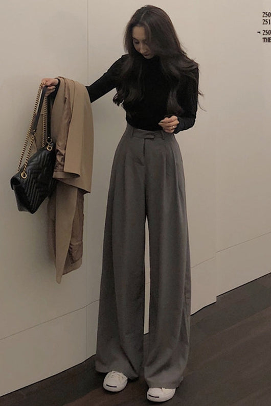 Pantalones de Cintura Alta Estilo Retro Holgados y Rectos - Image 9
