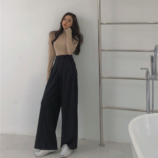 Pantalones de Cintura Alta Estilo Retro Holgados y Rectos