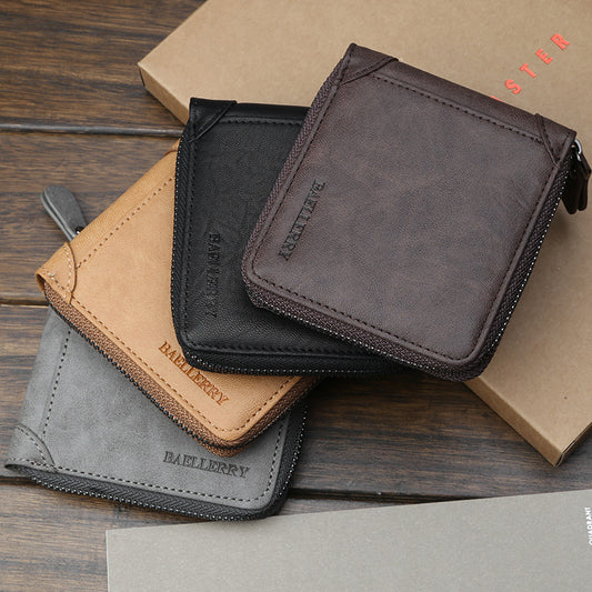 Billetera de Cuero para Hombre con Cierre de Cremallera - Cartera Organizadora Multi Bolsillos