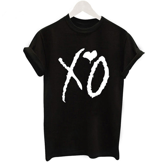 Camiseta Negra Estampado XO para Mujer - Cuello Redondo