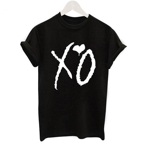 Camiseta Negra Estampado XO para Mujer - Cuello Redondo