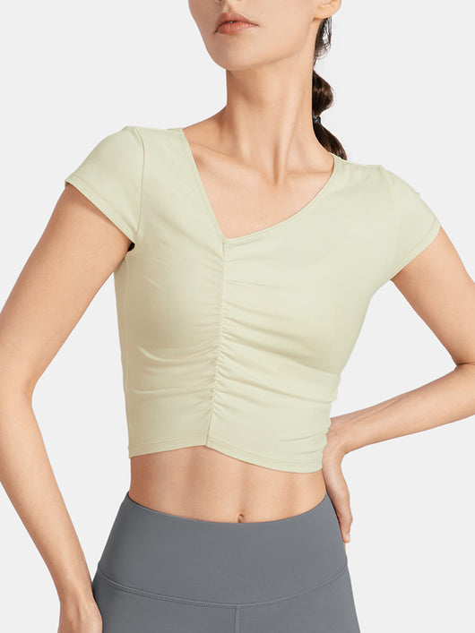 Playera Deportiva Mujer Cuello V Ajustada para Yoga y Entrenamiento
