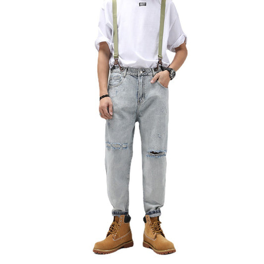 Overol Jeans Hombre Corte Recto Vintage Loose Fit