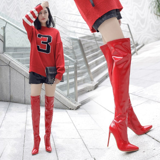 Botas Over the Knee de Cuero Charol con Tacón Alto para Mujer - Image 10