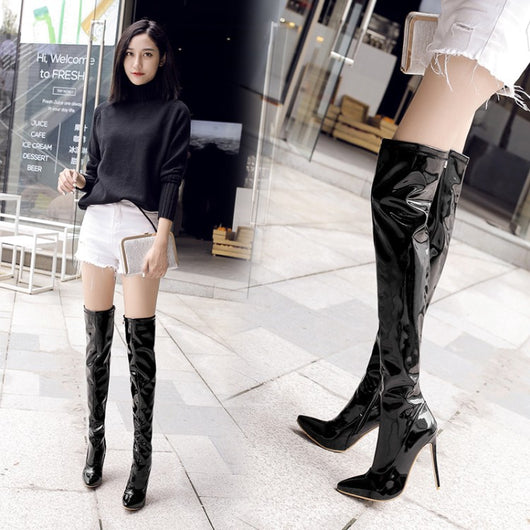 Botas Over the Knee de Cuero Charol con Tacón Alto para Mujer - Image 9