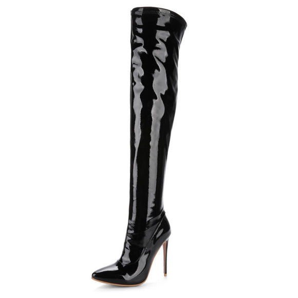 Botas Over the Knee de Cuero Charol con Tacón Alto para Mujer